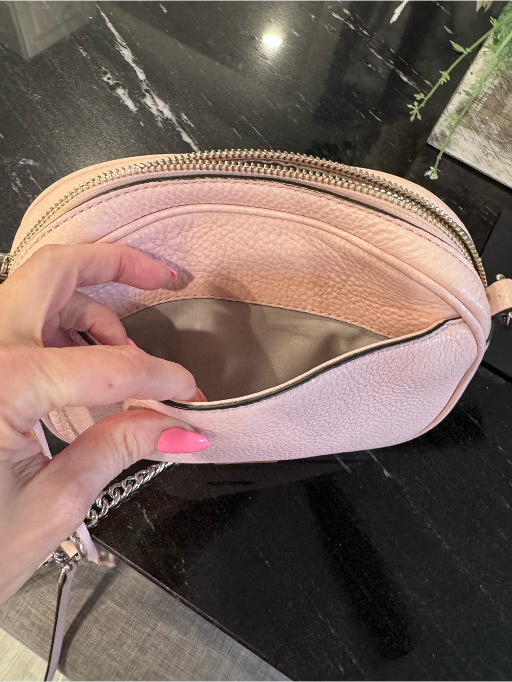 🌸Rebecca Minkoff Mini MAC Blush Pink Pebbled Leather Crossbody Bag Silver - Picture 5 of 14